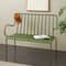 44.25" Green Metal Slatted Outdoor Bench with Curved Armrests